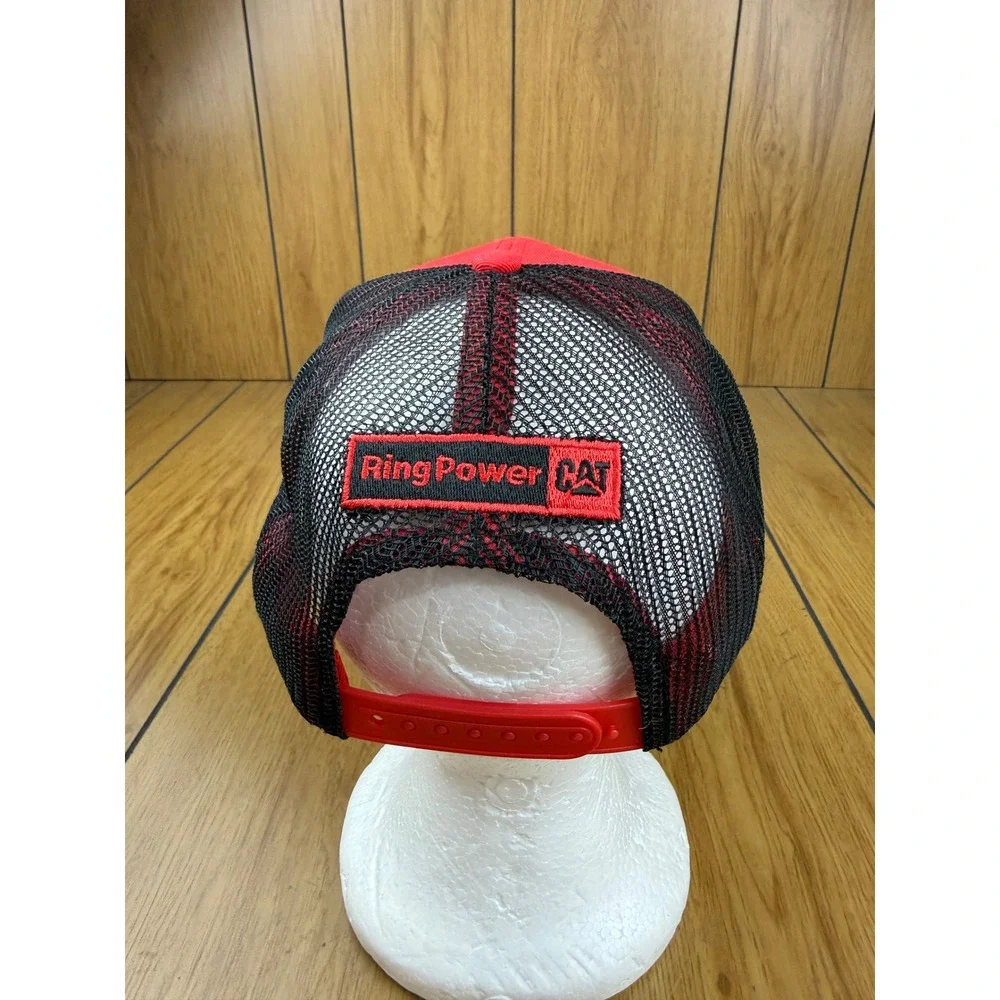 Caterpillar CAT Ring Power Trucker Hat Red Black Mesh Snapback Cap BDA81525